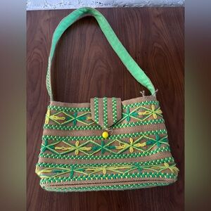 Vintage‎ 60s/70s embroidered burlap woven purse